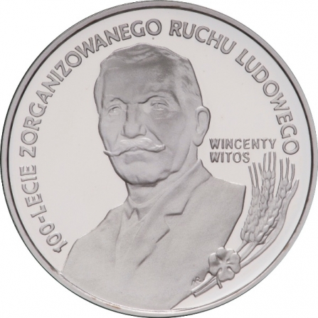 Rewers monety 10 zł Wincenty Witos, 100-lecie zorganizowanego ruchu ludowego