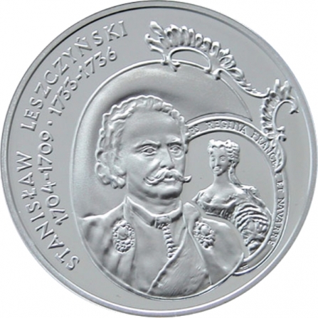 Rewers monety 10 zł Stanisław Leszczyński (1704-1709, 1733-1736), popiersie