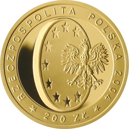 Awers monety200 zł Wstąpienie Polski do Unii Europejskiej