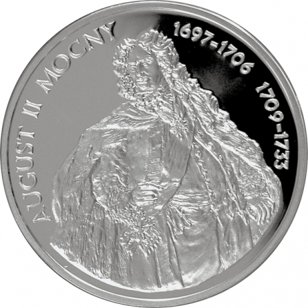 Rewers monety 10 zł August II Mocny (1697-1706, 1709-1733), półpostać