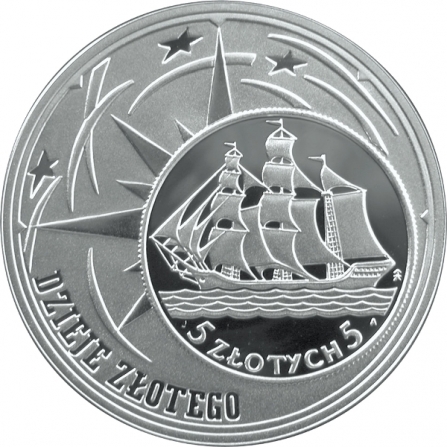 Rewers monety 10 zł 5 zł z 1936 r. (żaglowiec)