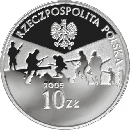 Awers monety10 zł 60. rocznica zakończenia II wojny światowej