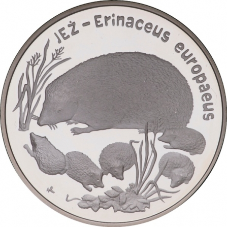 Rewers monety 20 zł Jeż (łac. Erinaceus europaeus)