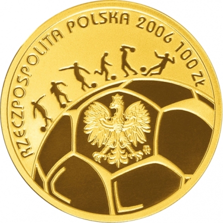 Awers monety100 zł Mistrzostwa Świata w Piłce Nożnej, Niemcy 2006