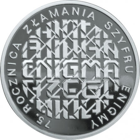 Rewers monety 10 zł 75. rocznica złamania szyfru Enigmy