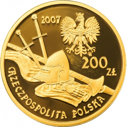 Awers monety200 zł Rycerz ciężkozbrojny - XV wiek