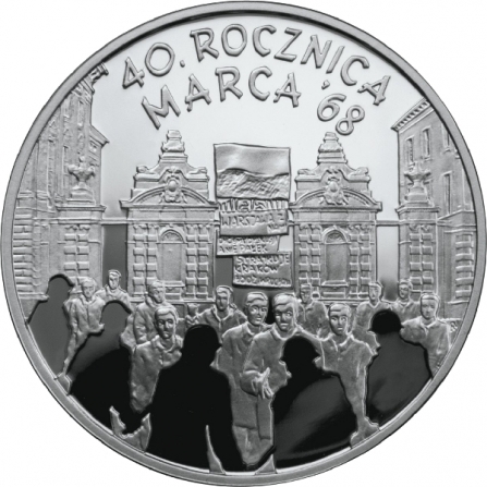 Rewers monety 10 zł 40. rocznica Marca `68