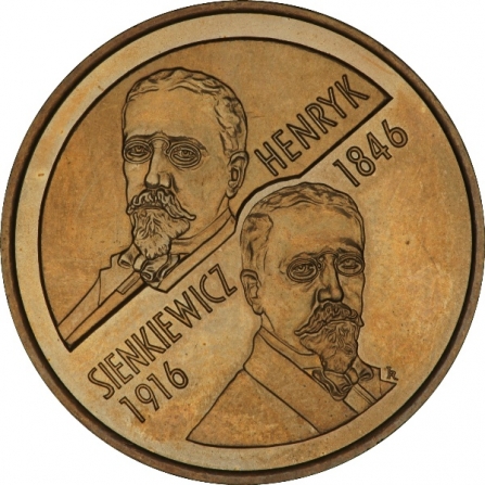Rewers monety 2 zł Henryk Sienkiewicz (1846-1916)