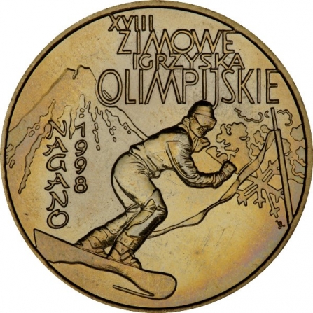 Rewers monety 2 zł XVIII Zimowe Igrzyska Olimpijskie, Nagano 1998