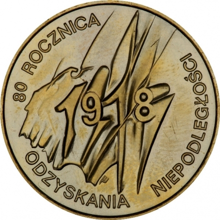 Rewers monety 2 zł 80. rocznica odzyskania przez Polskę niepodległości