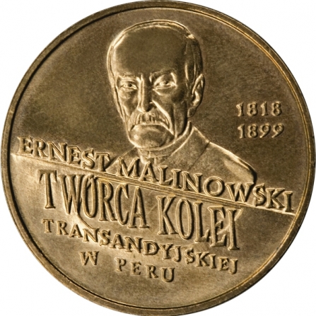 Rewers monety 2 zł Ernest Malinowski (1818-1899), 100. rocznica śmierci