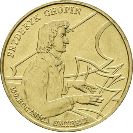 Rewers monety 2 zł Fryderyk Chopin, 150. rocznica śmierci