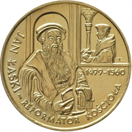 Rewers monety 2 zł Jan Łaski (1499-1560), 500. rocznica urodzin