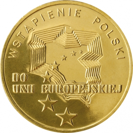 Rewers monety 2 zł Wstąpienie Polski do Unii Europejskiej
