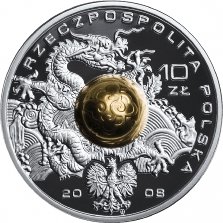 Awers monety10 zł Igrzyska XXIX Olimpiady - Pekin 2008 (kula)