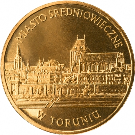 Rewers monety 2 zł Miasto średniowieczne w Toruniu