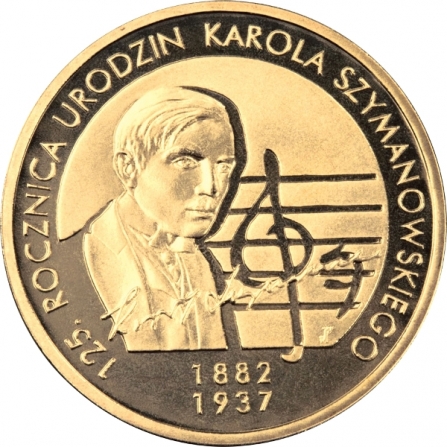Rewers monety 2 zł 125. rocznica urodzin Karola Szymanowskiego (1882-1937)