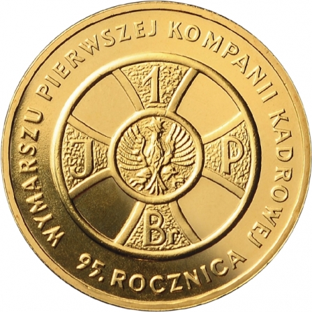 Rewers monety 2 zł 95. rocznica wymarszu Pierwszej Kompanii Kadrowej