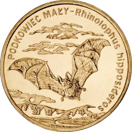 Rewers monety 2 zł Podkowiec mały (łac. Rhinolophus hipposideros)