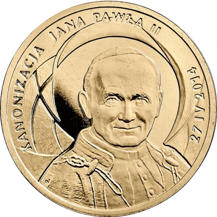 Rewers monety 2 zł Kanonizacja Jana Pawła II – 27 IV 2014