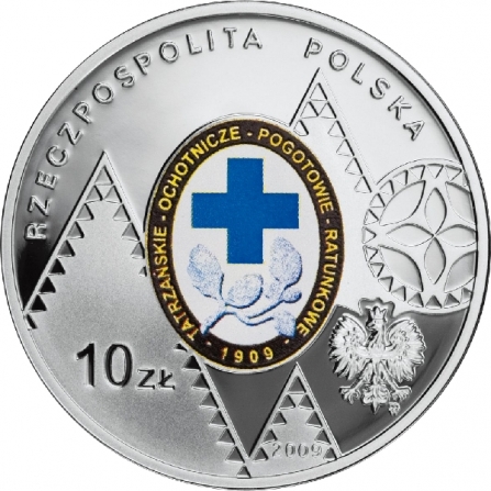 Coin obverse 10 pln 100th anniversary of the establishment of the Tatra Mountain Voluntary Rescue Service