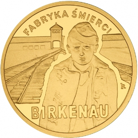 Rewers monety 100 zł 65. rocznica oswobodzenia KL Auschwitz-Birkenau