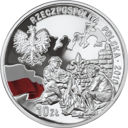 Awers monety10 zł 100. rocznica Harcerstwa Polskiego