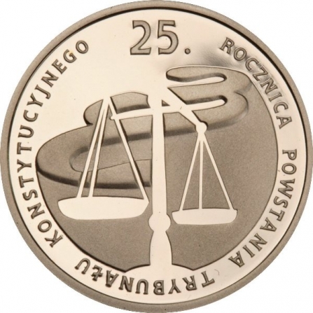 Rewers monety 100 zł 25. rocznica powstania Trybunału Konstytucyjnego