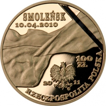 Awers monety100 zł Smoleńsk - pamięci ofiar 10.04.2010 r.