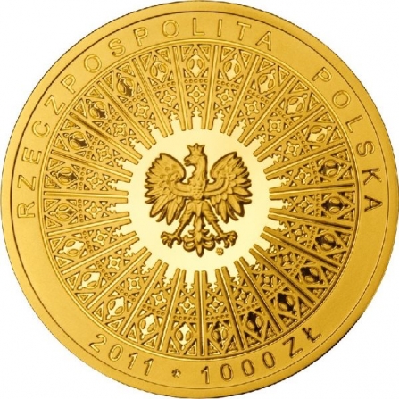 Awers monety1000 zł Beatyfikacja Jana Pawła II – 1 V 2011