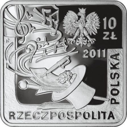 Coin obverse 10 pln Jeremi Przybora, Jerzy Wasowski (square)