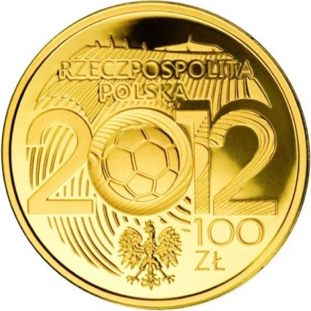 Awers monety100 zł Mistrzostwa Europy w Piłce Nożnej UEFA 2012
