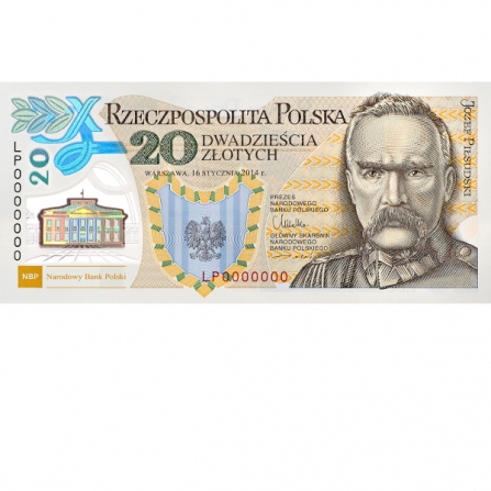 Przednia strona banknotu 20 zł 100. rocznica utworzenia Legionów Polskich