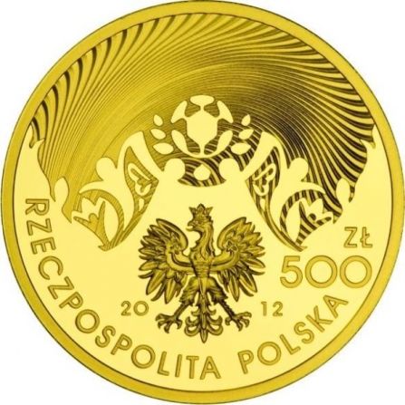 Awers monety500 zł Mistrzostwa Europy w Piłce Nożnej UEFA 2012