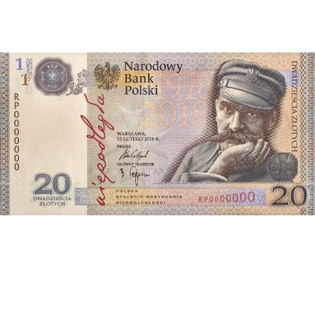 Przednia strona banknotu 20 zł Niepodległość