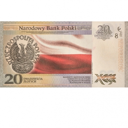 Odwrotna strona banknotu 20 zł Niepodległość