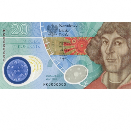 Przednia strona banknotu 20 zł Mikołaj Kopernik