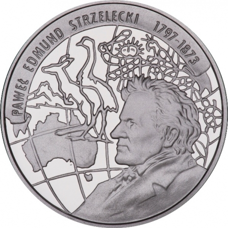 Rewers monety 10 zł 200-lecie urodzin Pawła Edmunda Strzeleckiego (1797-1873)