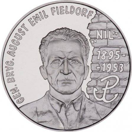 Rewers monety 10 zł Generał brygady August Emil Fieldorf (1895-1953), 45. rocznica tragicznej śmierci