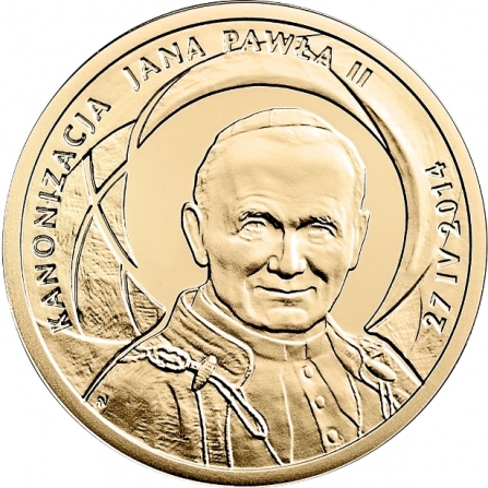 Rewers monety 100 zł Kanonizacja Jana Pawła II – 27 IV 2014