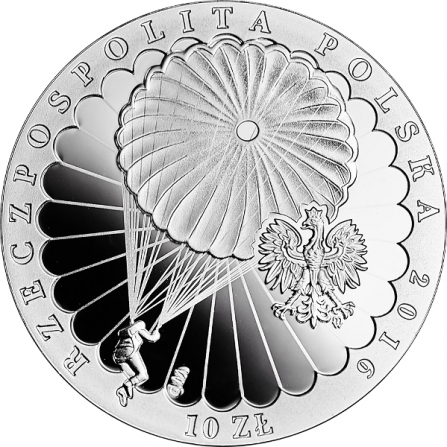 Coin obverse 10 pln 75th Anniversary of the First Drop of the Cichociemni Paratroopers