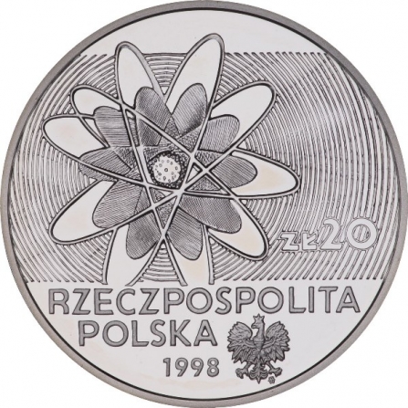 Awers monety20 zł 100-lecie odkrycia polonu i radu