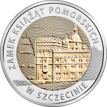 Rewers monety 5 zł Zamek Książąt Pomorskich w Szczecinie