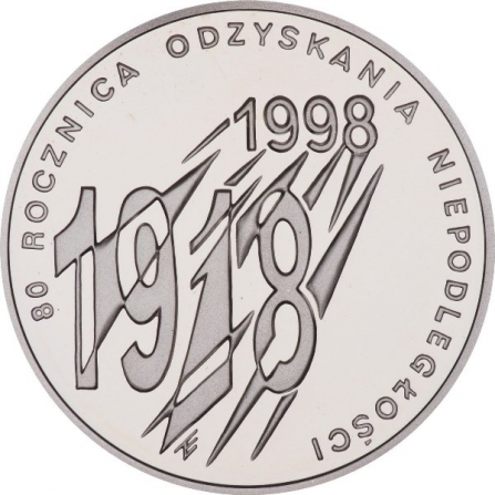 Rewers monety 10 zł 80. rocznica odzyskania przez Polskę niepodległości