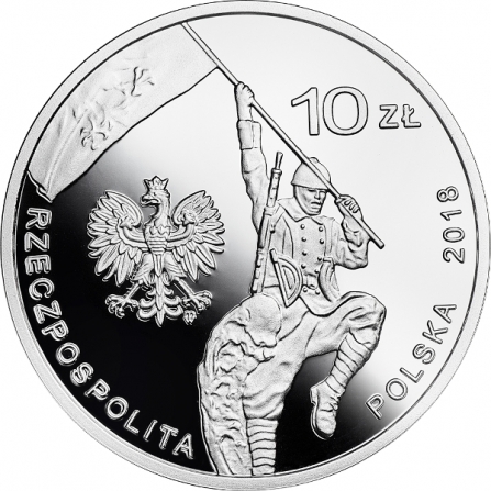 Awers monety10 zł 100-lecie czynu zbrojnego Polonii amerykańskiej