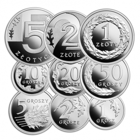 Rewers monety 1 zł 100 lat złotego (zestaw 9 srebrnych monet)