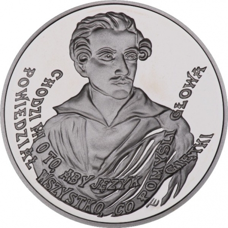 Rewers monety 10 zł Juliusz Słowacki (1809-1849), 150. rocznica śmierci
