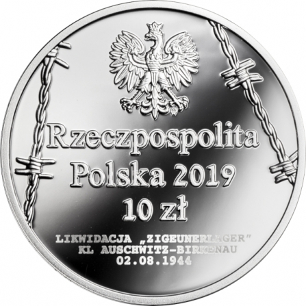 Coin obverse 10 pln 75th Anniversary of the Romani and Sinti Genocide
