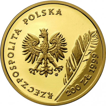 Awers monety200 zł Juliusz Słowacki (1809-1849), 150. rocznica śmierci