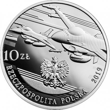 Awers monety10 zł 100-lecie polskiego lotnictwa wojskowego